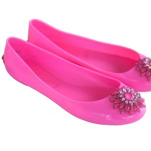 Ted Baker Hot Pink Jeweled Brooch Jelly Flats